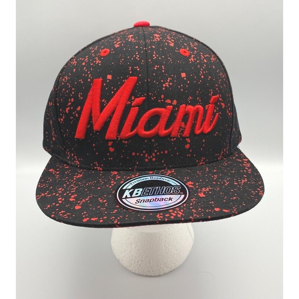 KB Ethos Miami Heat Embroidered Black Red Splatter Design Snapback Hat NEW